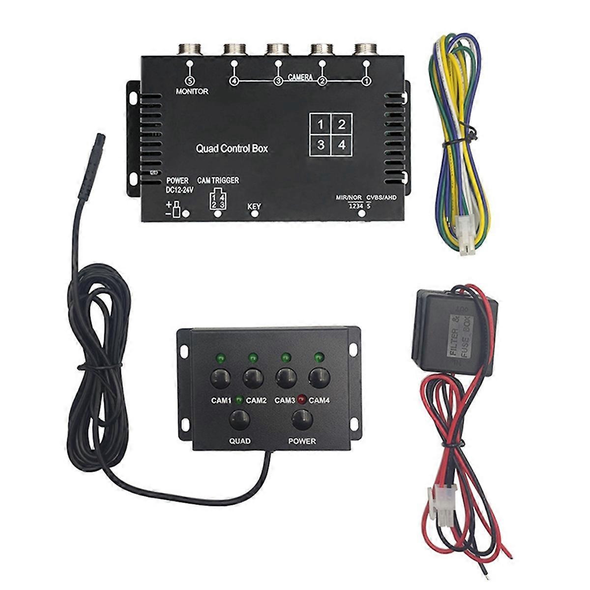 4 Channel Video Splitter 1080P AHD DC12V 24V Camera Video Screen Switch for RV Truck Bus