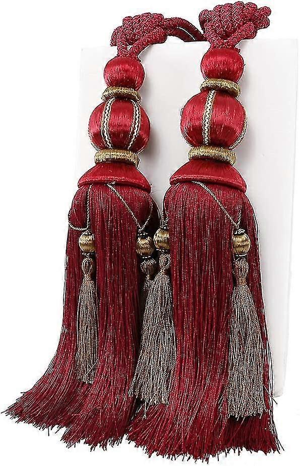 1 Pair Curtain Tie Backs Rope Handmade Tassel Curtain Tiebacks Holdbacks Window Drape Rope compatible Large And Heavy Curtain,red