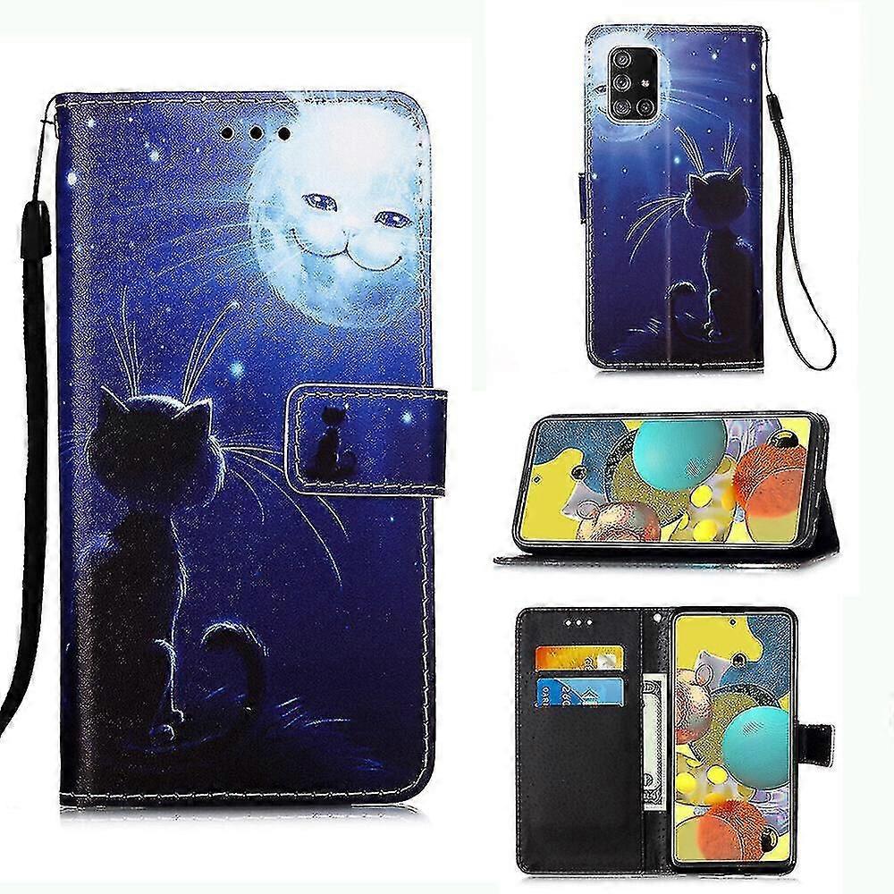 متوافق مع سامسونج غالاكسي A51 5g حالة الجلود الوجه غطاء المحفظة مع بطاقة فتحة حامل كيكستاند نمط - القط والشمس