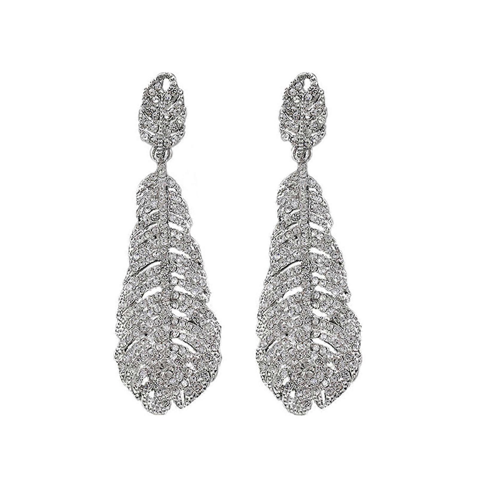 ヴィンテージクリスタルフックイヤリングフォーマルな服装やカジュアルな服装に適した羽毛のモチーフのスタイリッシュなダングルイヤリング