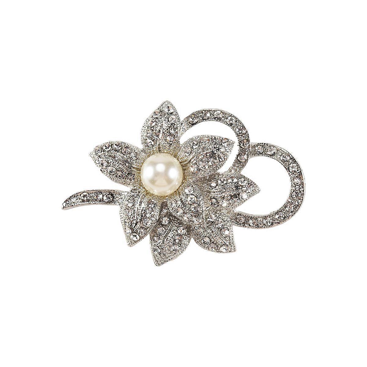 Classy Flower Brooch Pin with Shiny Created Crystal and Created Pearl