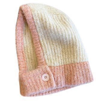 Knitted Hat Women Winter Beanie Hat Woolen Balaclava Cap Contrast Color Hat for Teenager Universal Size Lady Headdress  brown gray