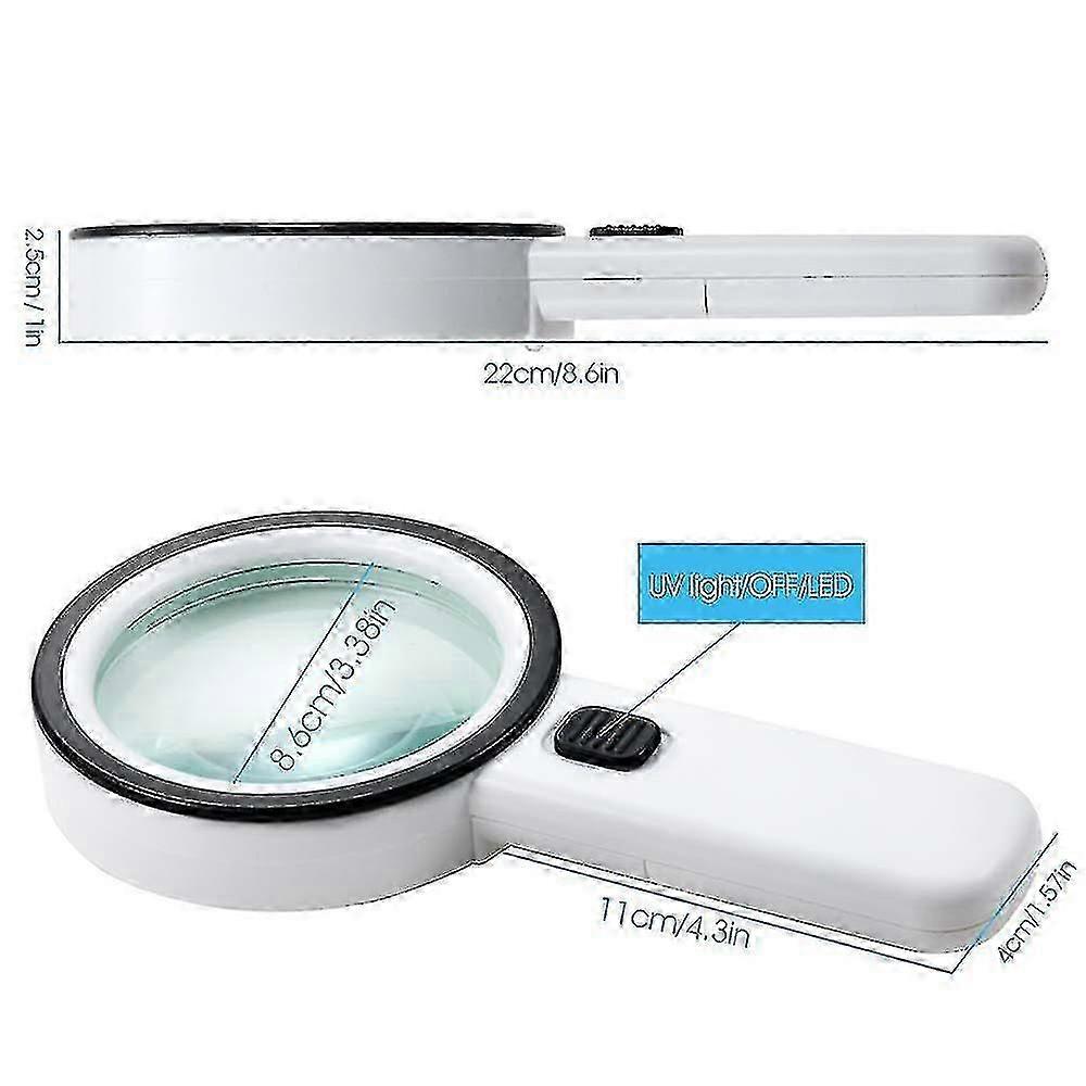 Extra Large Handheld Strong Magnifying Glass With 12 Led And Uv Light