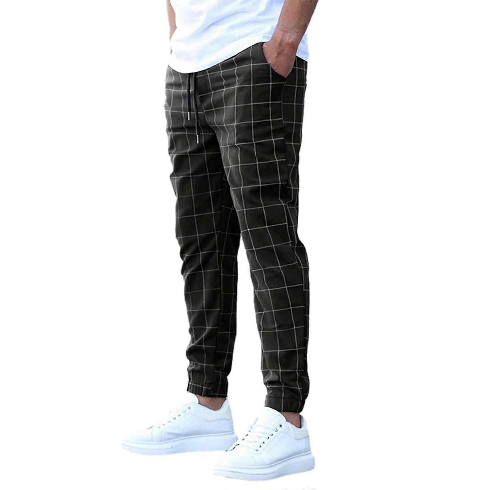 Men Plaids Stretch Dress Pants Regular Fit Drawstring Pants Men Checkered  Business Casual Pants Trousers Black S | Fruugo NO