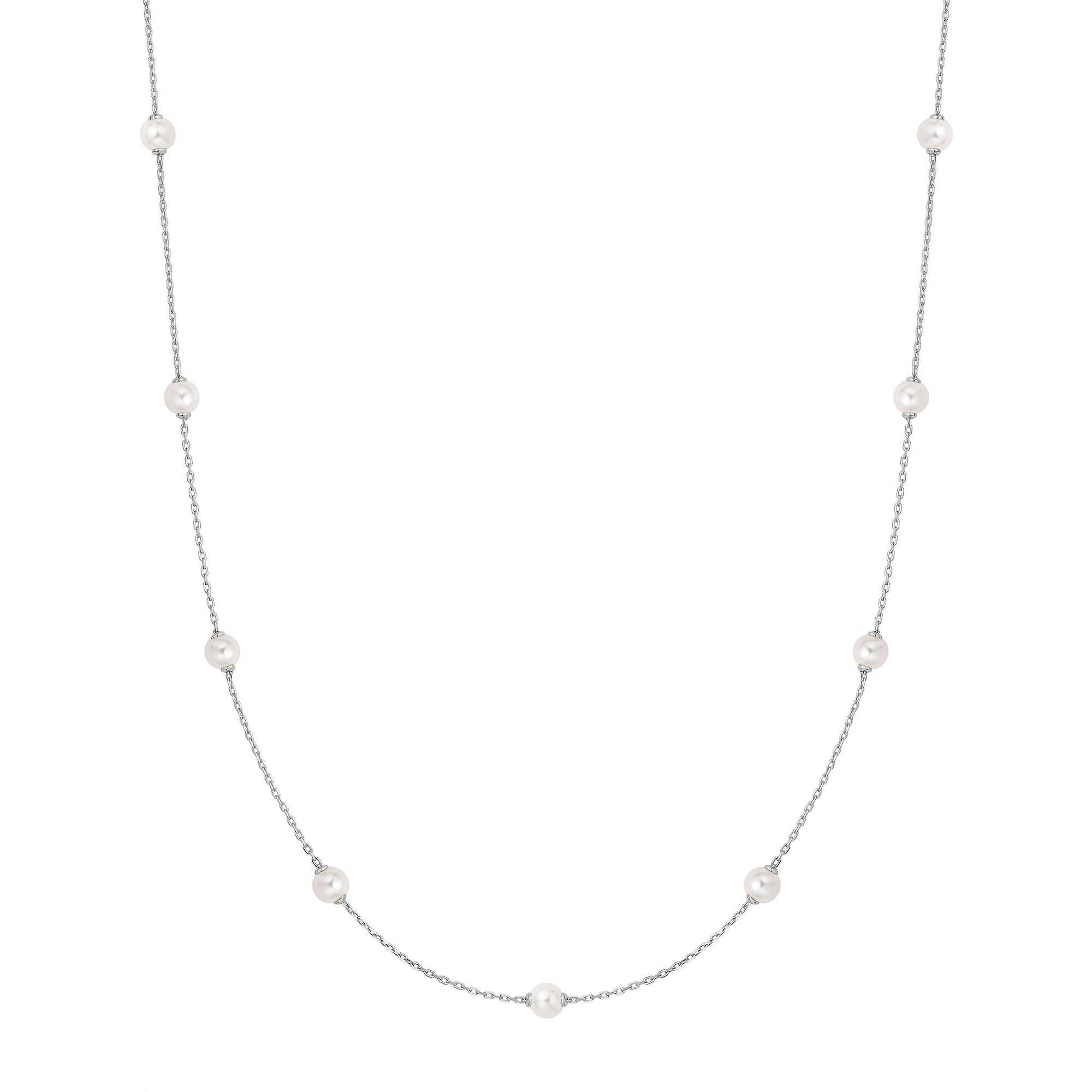 Silver Shell Pearl Station Chain Necklace N065-03H