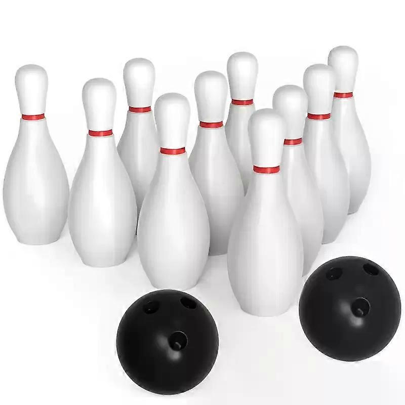 Bowling Ball Toy Set Kids Sports Toys Indoor Outdoor Sports Toys Classic White Style Large Size 10 Bottles 2 Balls