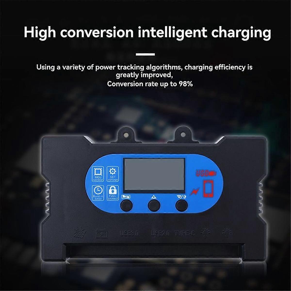 100A Solar Charge Controller PWM Panel Controller Solar Panel Battery Regulator with Dual USB Fast C
