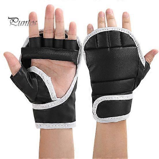 1 Pair Half-Finger Boxing Gloves Breathable Adjustable Fighting Punching Gloves Shock Absorbing Hand Wrist Protection Faux Leather Sparring