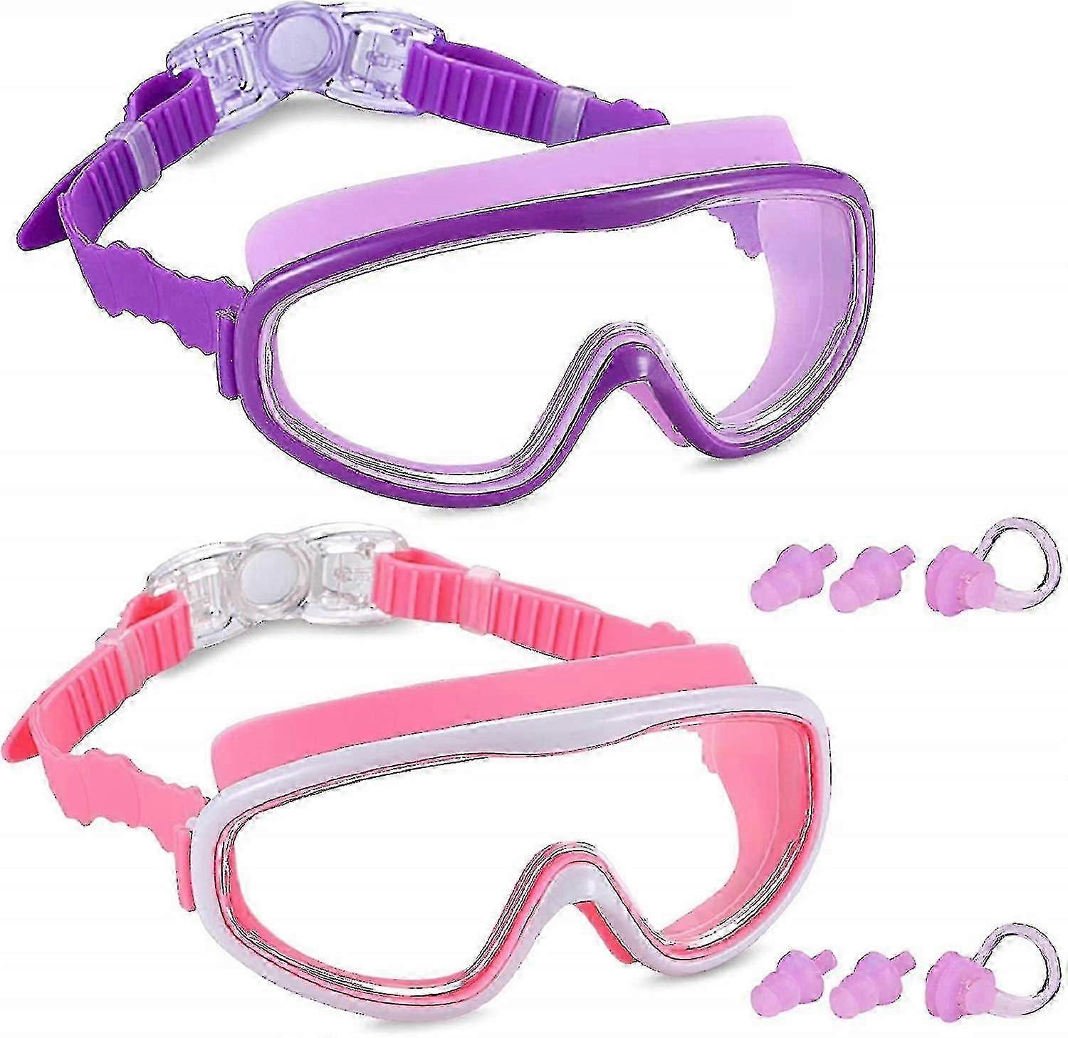 2 Pack Kids Swim Goggles, Swimming Glasses For Children And Early Teens From 3 To 15 Years Old, Wide Vision, Anti-fog