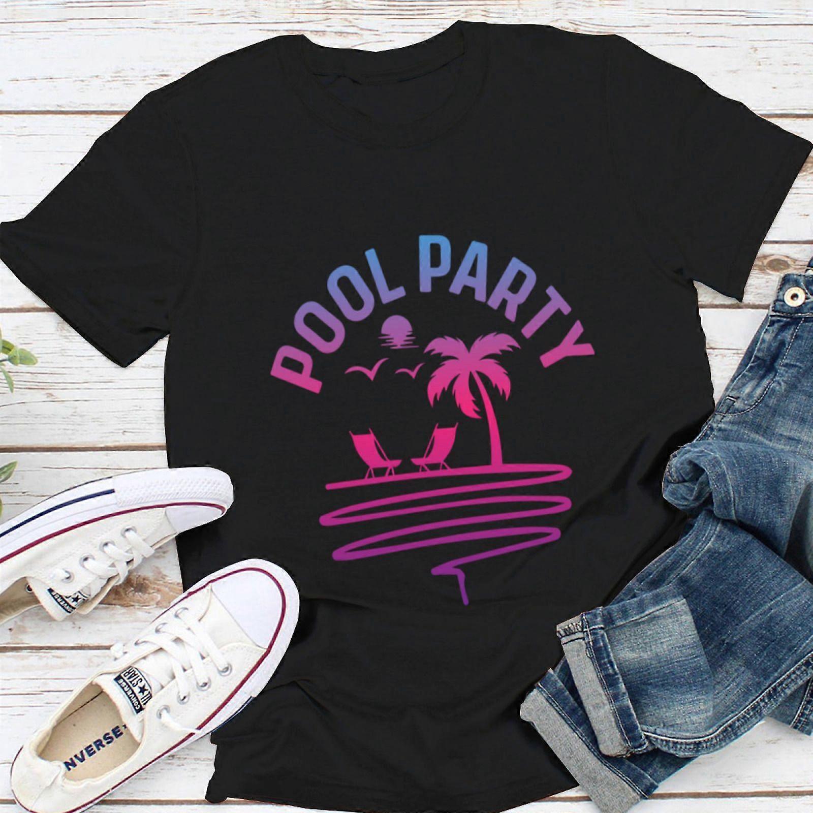 Pool Party and Dive Into Summer Graphic Tee  Women's Black Double-Sided Print T-Shirt  Tropical Beach Vibes  Sizes S to XXL