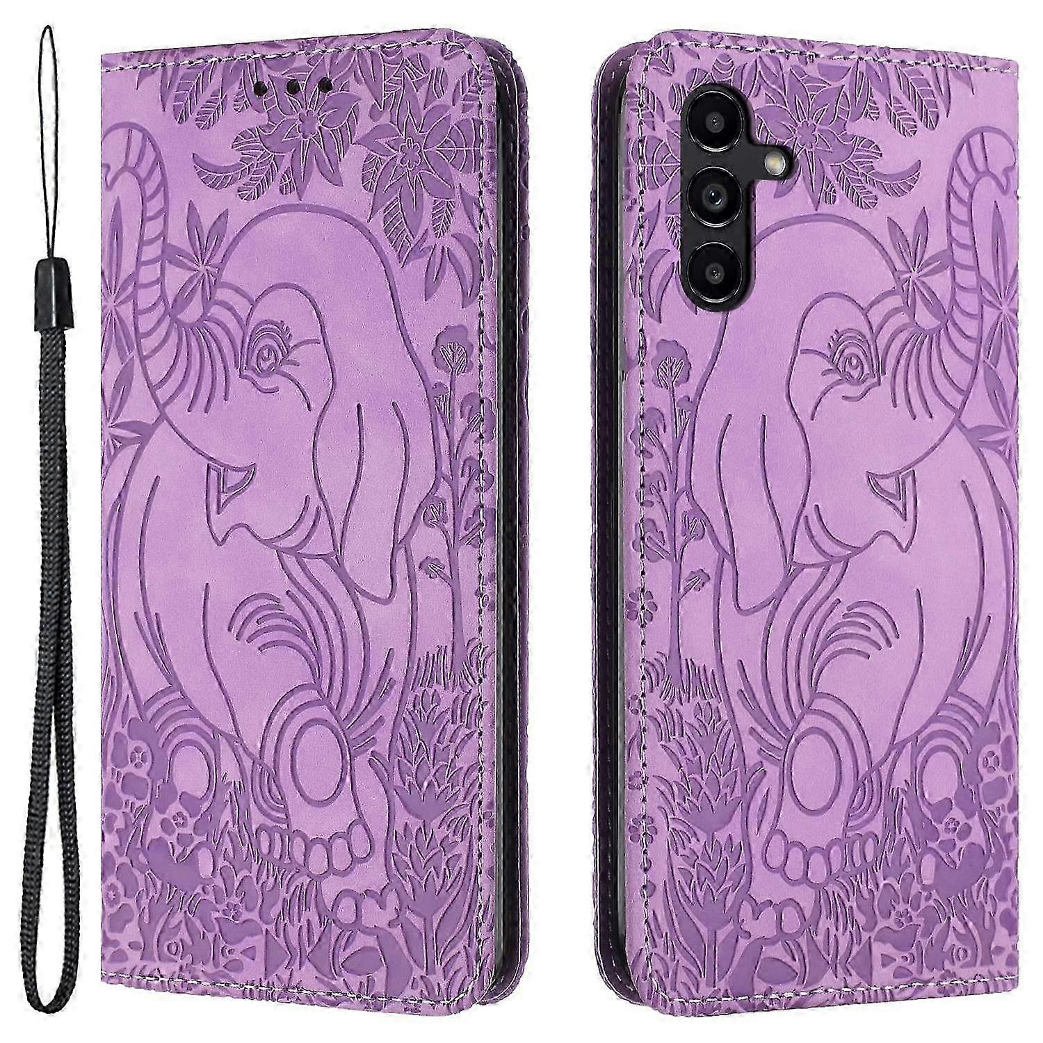 Galaxy A54 5G Elephant Pattern Leather Case with Strapping Accessory