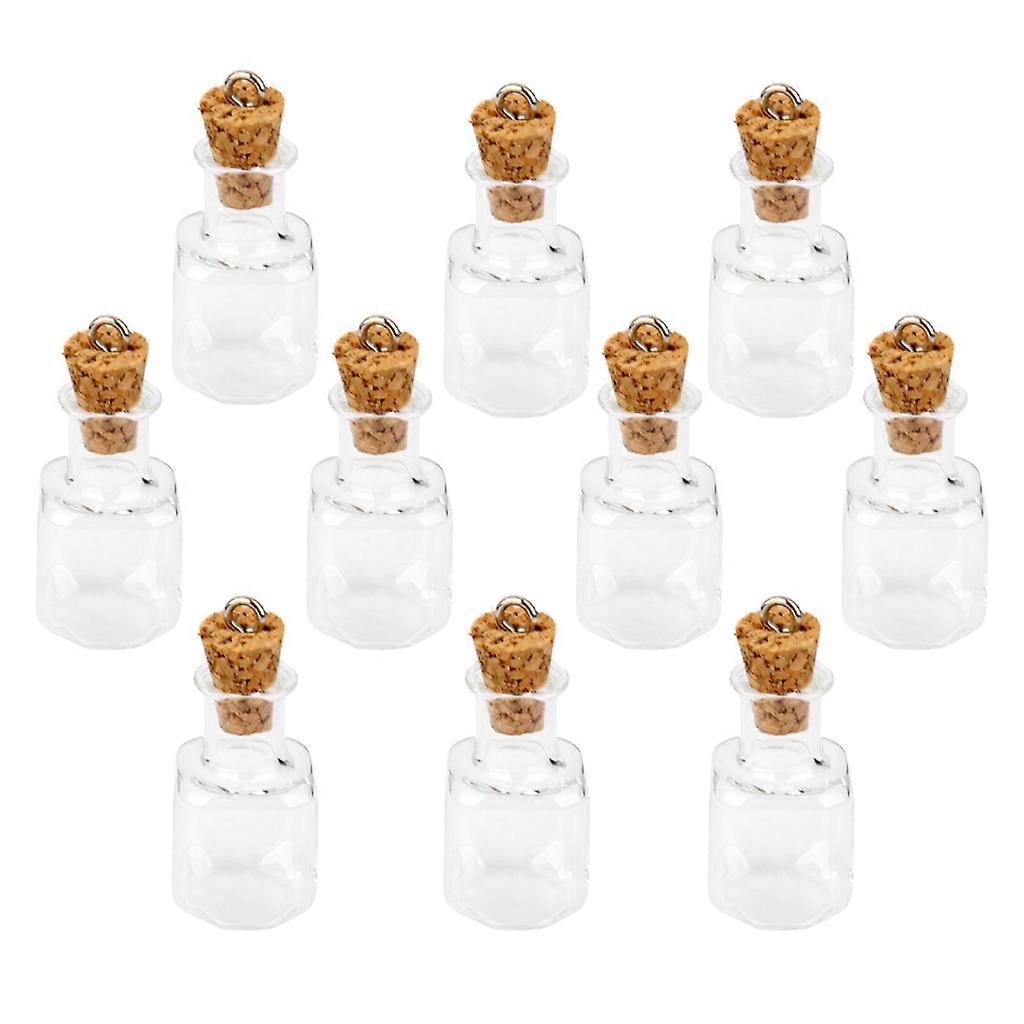 Bulk 10Pcs Small Empty Square Cork Glass Wish Bottles Vials Jars Clear