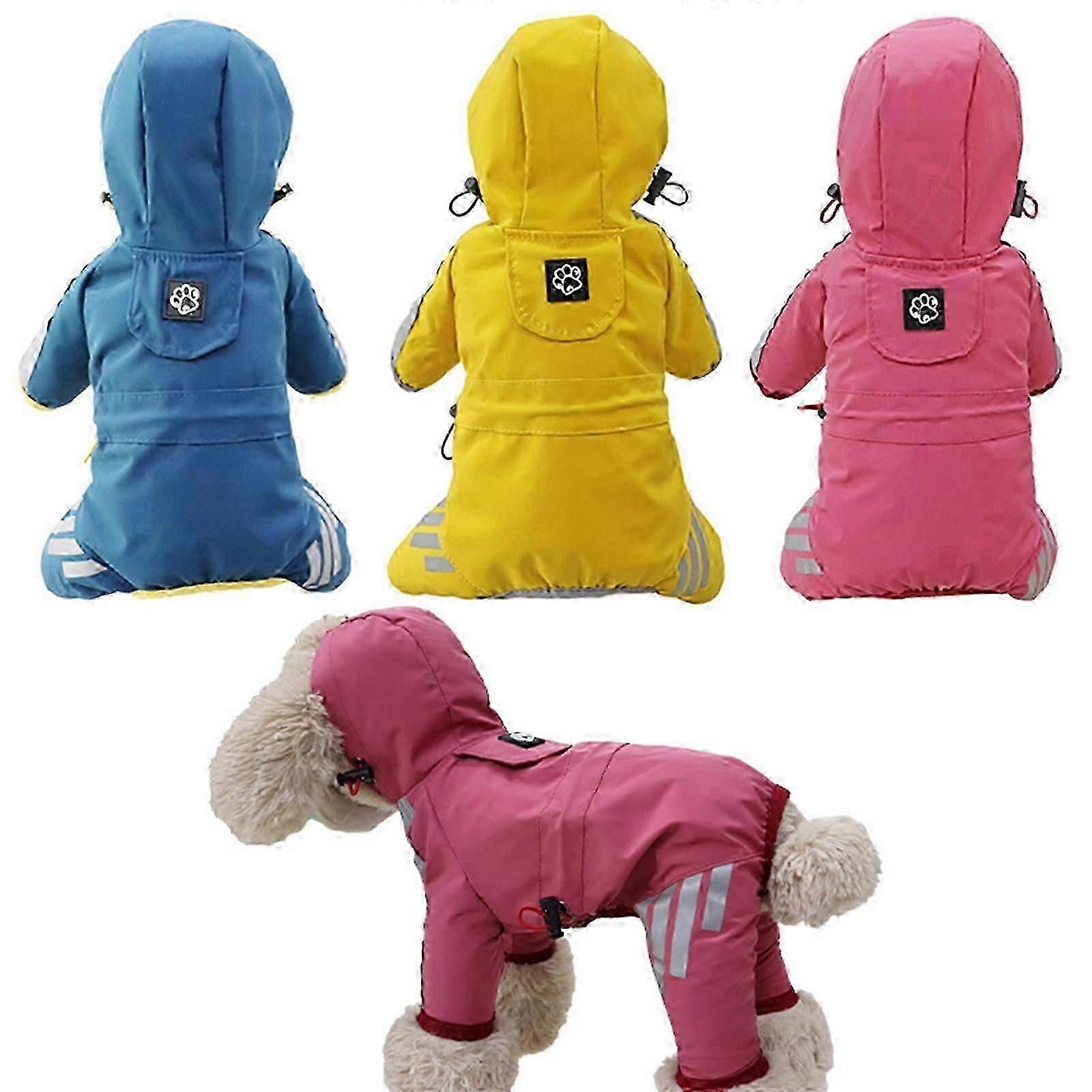 Dog Rain Jacket, Adjustable Drawstring Puppy Raincoat with Hood and Safe Reflective Strips, Waterproof and Breathable Dog Raincoat