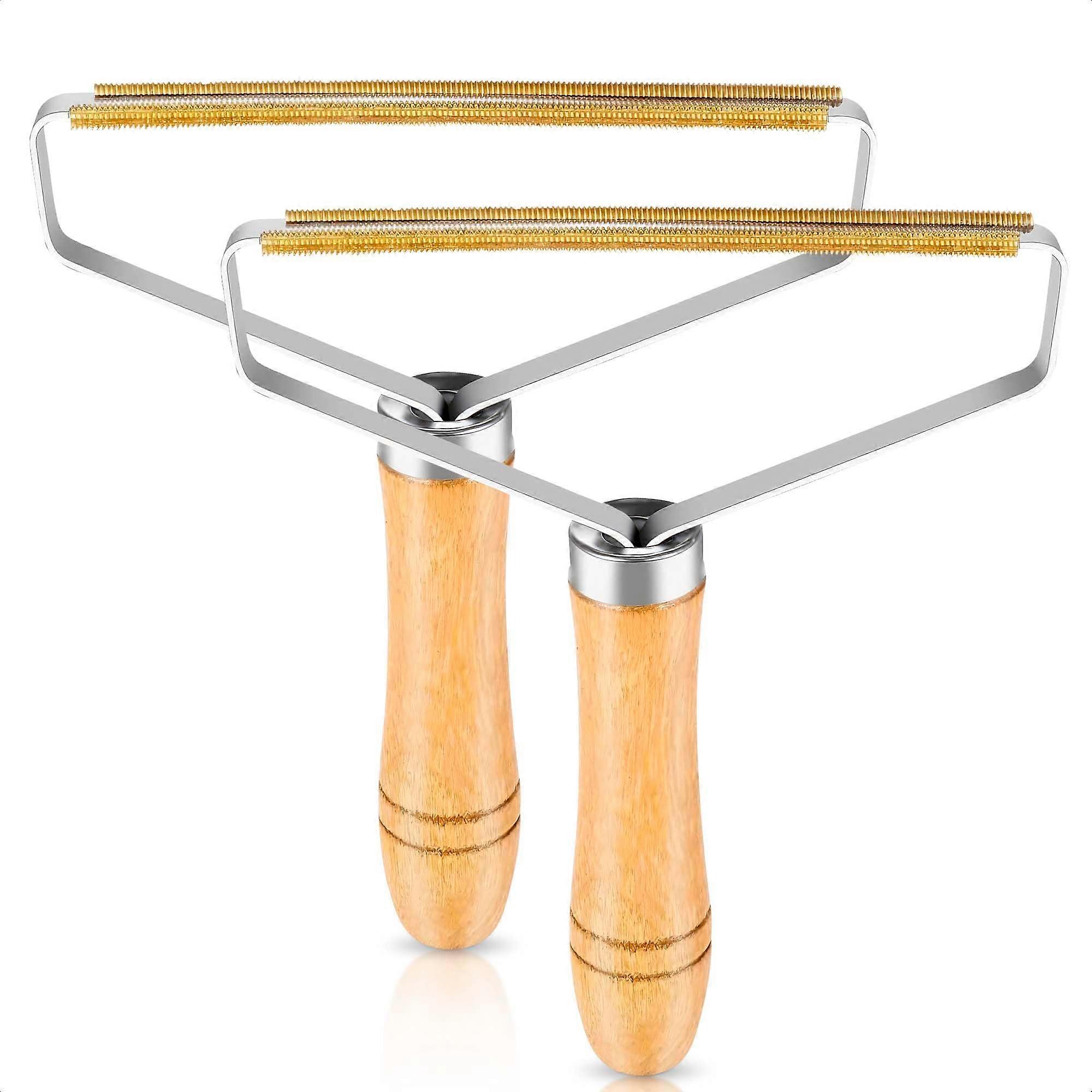 2 Pack Reusable Metal Lint Remover Tool – Pet Hair Remover Tool with Wooden Handle