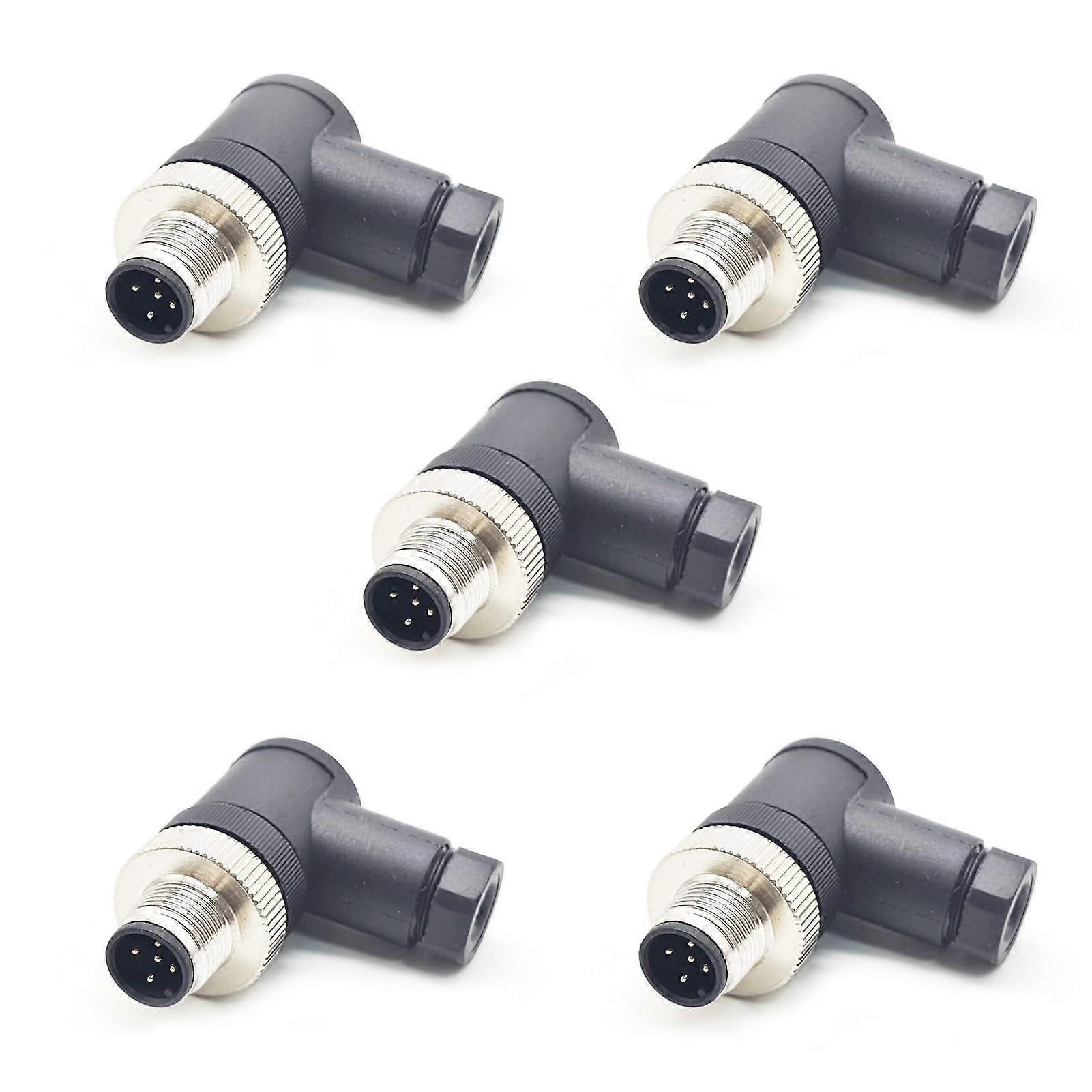 5Pcs M12 5 Pin Male Connector, Right Angle Field Assembly Wireable Adapter 12mm A Code