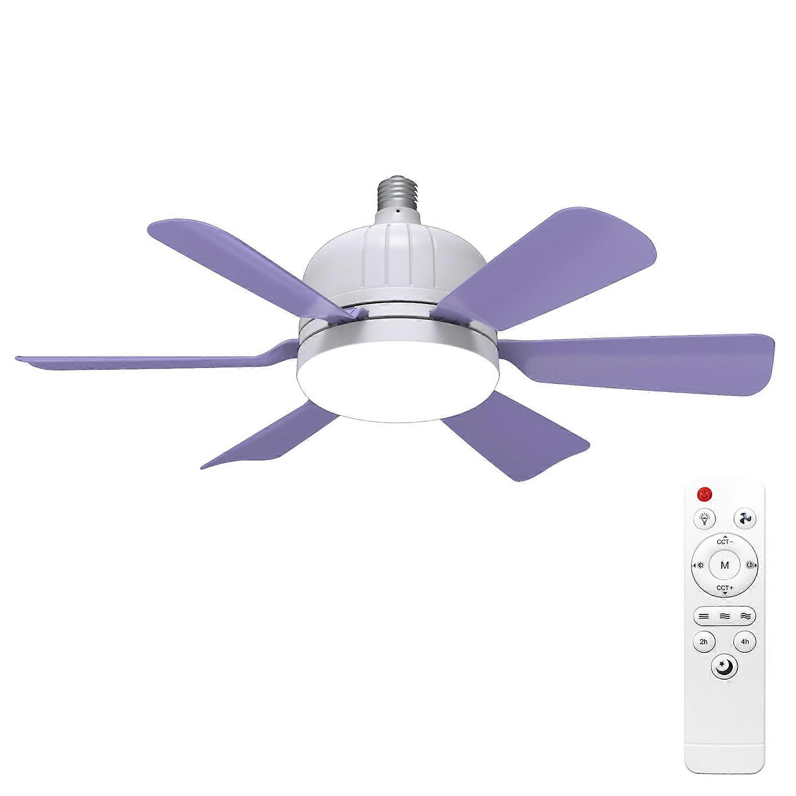 Ceiling Fan Lamp Quiet Operation Adjustable Colour Temperature 6 Blades Remote Control Purple Detachable Fan Blades Energy-Saving Bulb E27 Base For Li