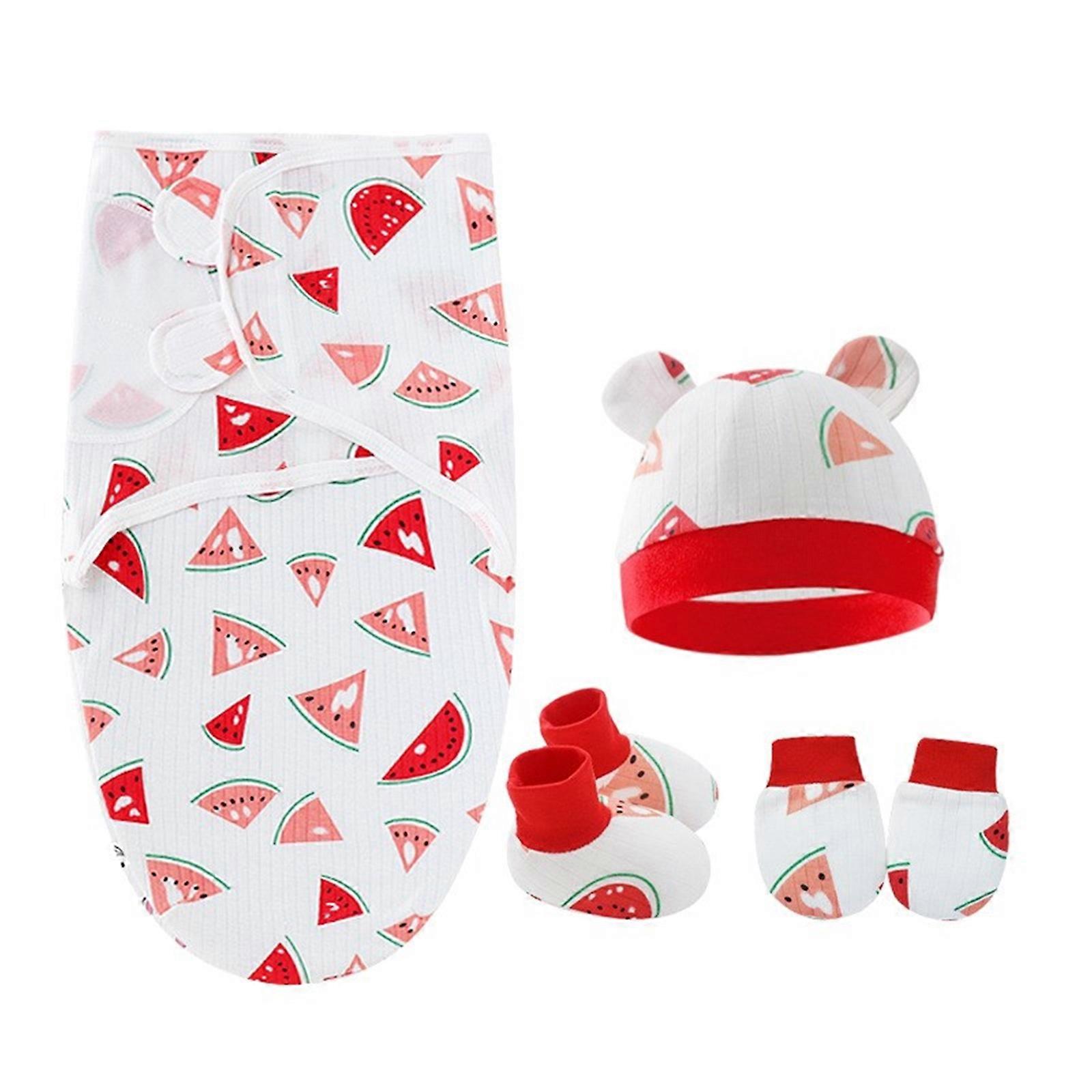 Cotton Infants Swaddles Wrap & Hat and Scratchproof Mittens Gloves with Matching Socks for Baby 0-6 Month Shower Gift