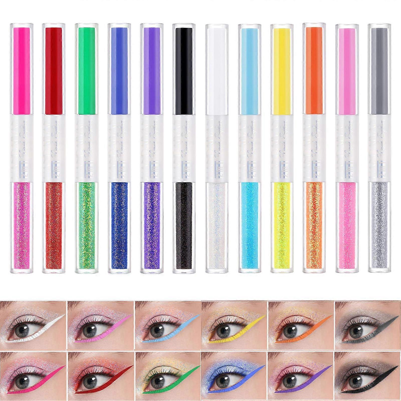 12 Colors Double Side Liquid Eyeliner Set Dual-Ended Waterproof Long-Lasting Matte and Shimmery Finishes