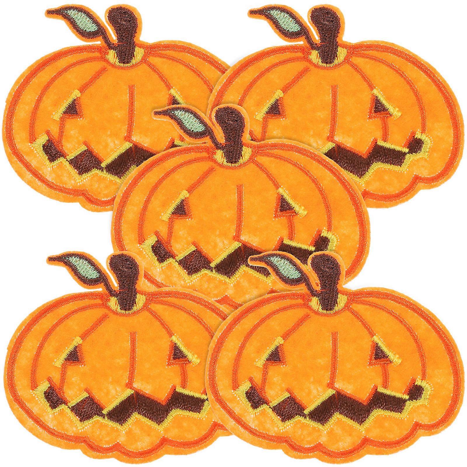 5PCS Iron On Sew On Vintage Halloween Patches Pumpkin, Broom, Craft Designs for Kids, Embroidered Fabric Patches for Clothing