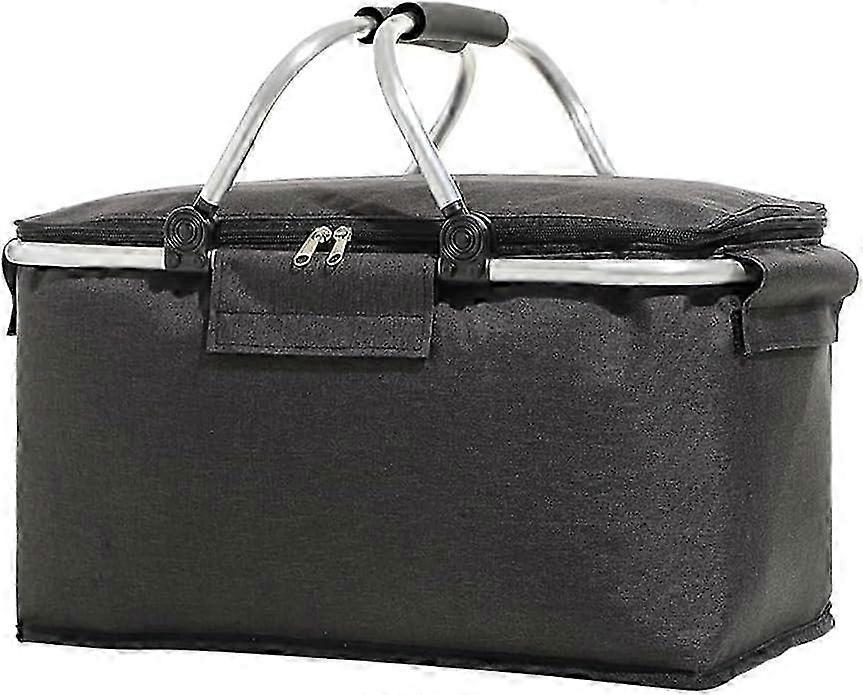 Insulated 30L Foldable Picnic Basket with Waterproof Lining - Black