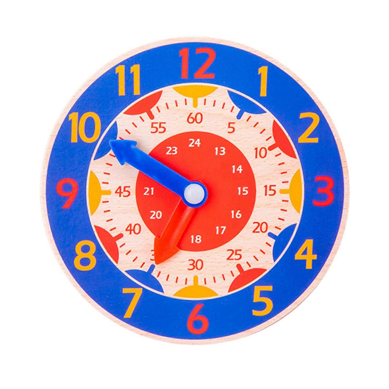 Wooden Cognitive Clock to Improve Observation and Teaching, Educational Toy for 4-6 Year Olds, Blue Clock