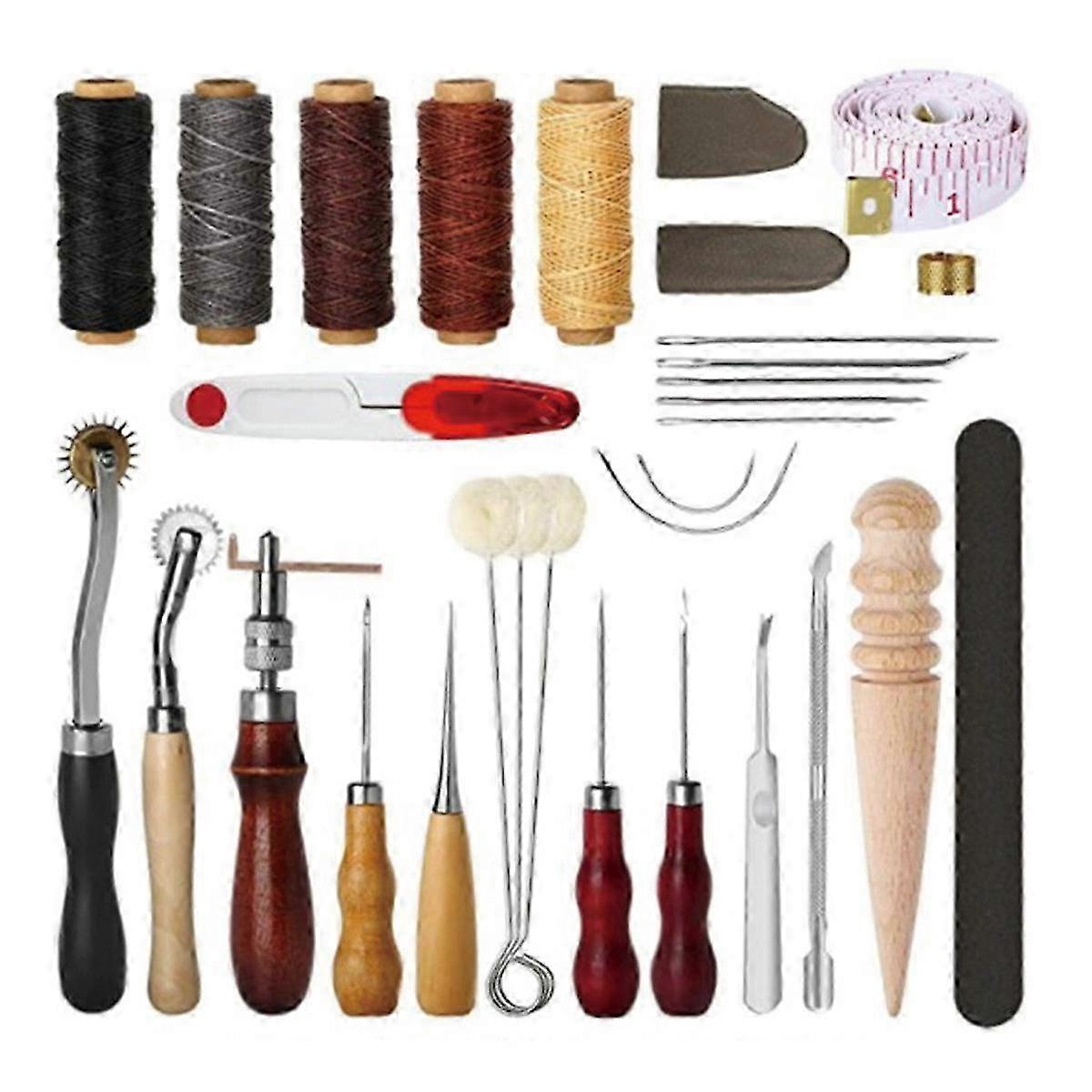 2025 Hand Sewing Tools, Diy Leather Working Starter Kit, Adjustable Groover, Waxed Thread For Leather Edge Burnishes And Wide Application Leathercraft