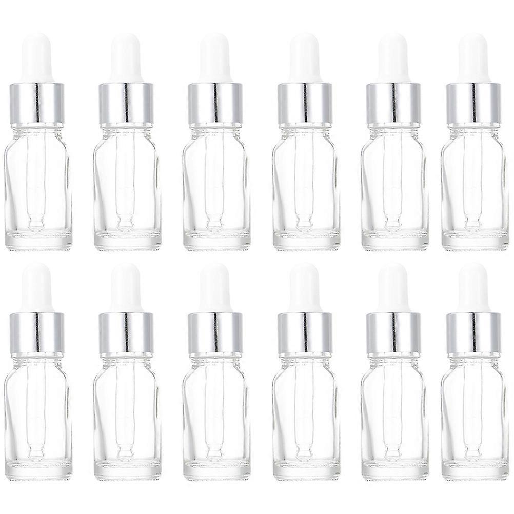 12 Pack Glass Dropper Bottles, Leak Proof & Portable Essential Oil Bottles with White Bulb and Silver Ring for Home, Travel & DIY Aromatherapy Use