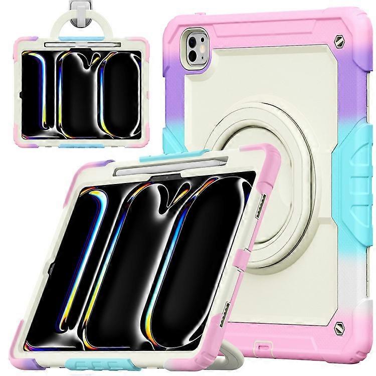 Compatible For iPad Pro 13 (2024) Kickstand Case PC+Silicone Tablet Cover with Strap