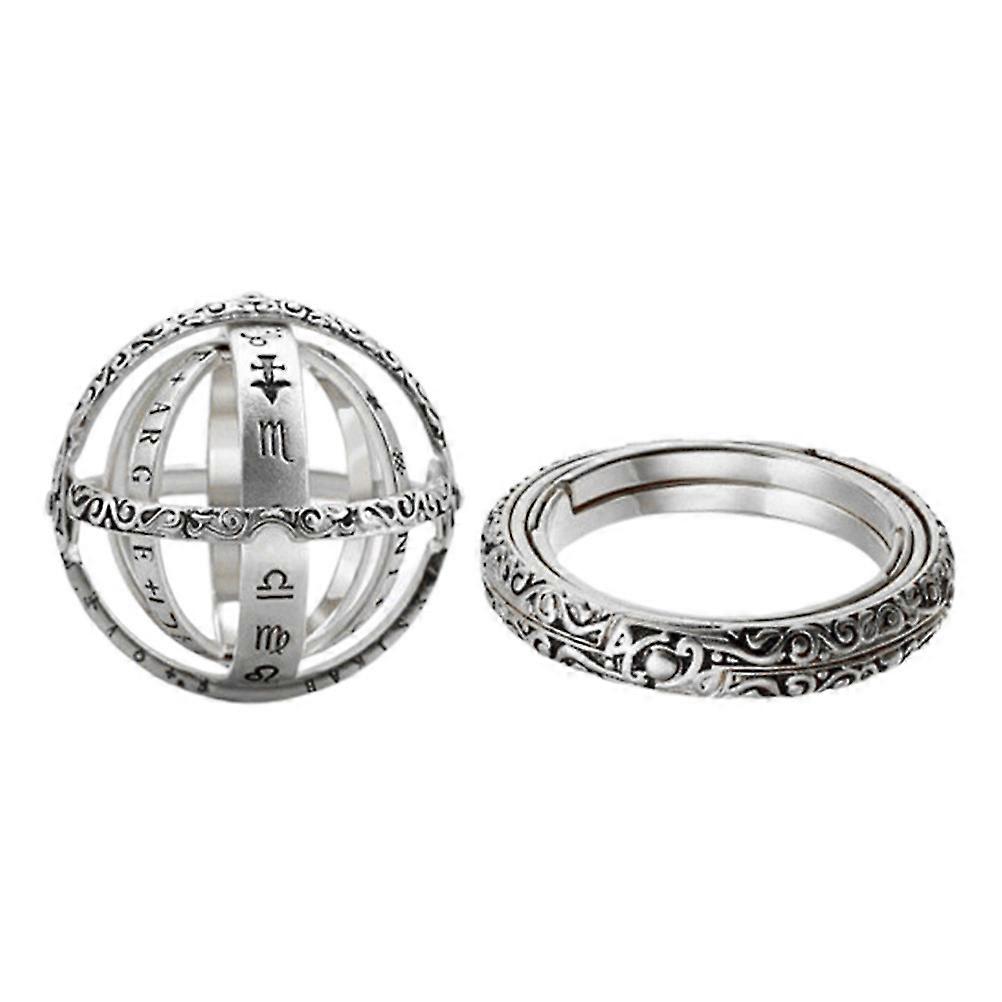 Retro Astronomical Sphere Ball Ring Foldable Finger Ring Lover Jewelry (Silver, NO.9)
