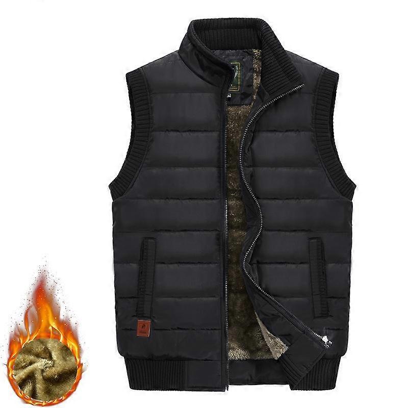 Men's Velvet Thickened Military Style Vest Loose Plus Size Middle-aged and Elderly Stand-up Collar Waistcoat Vest To Keep Warm