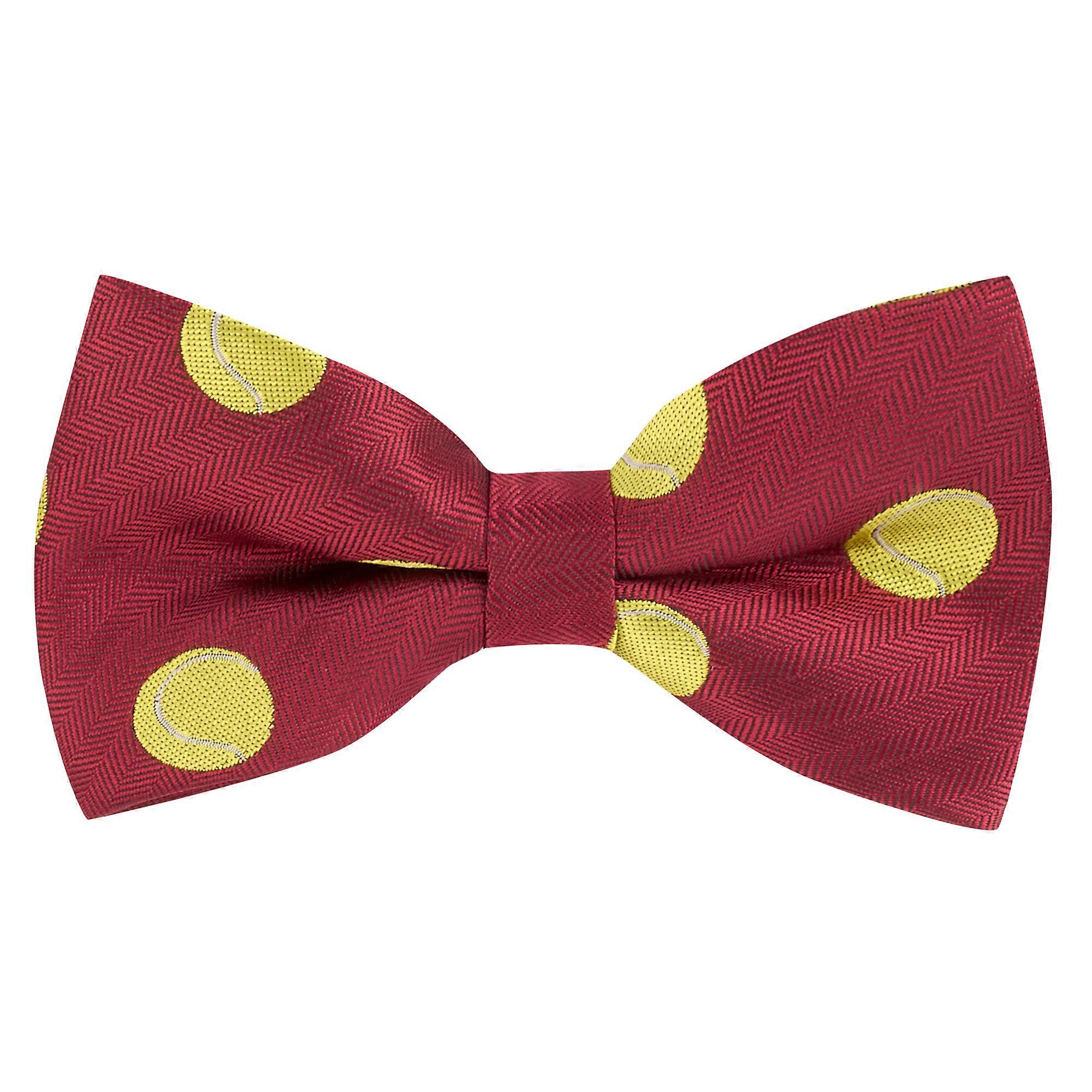 Burgundy Red Tennis Ball Herringbone Bow Tie