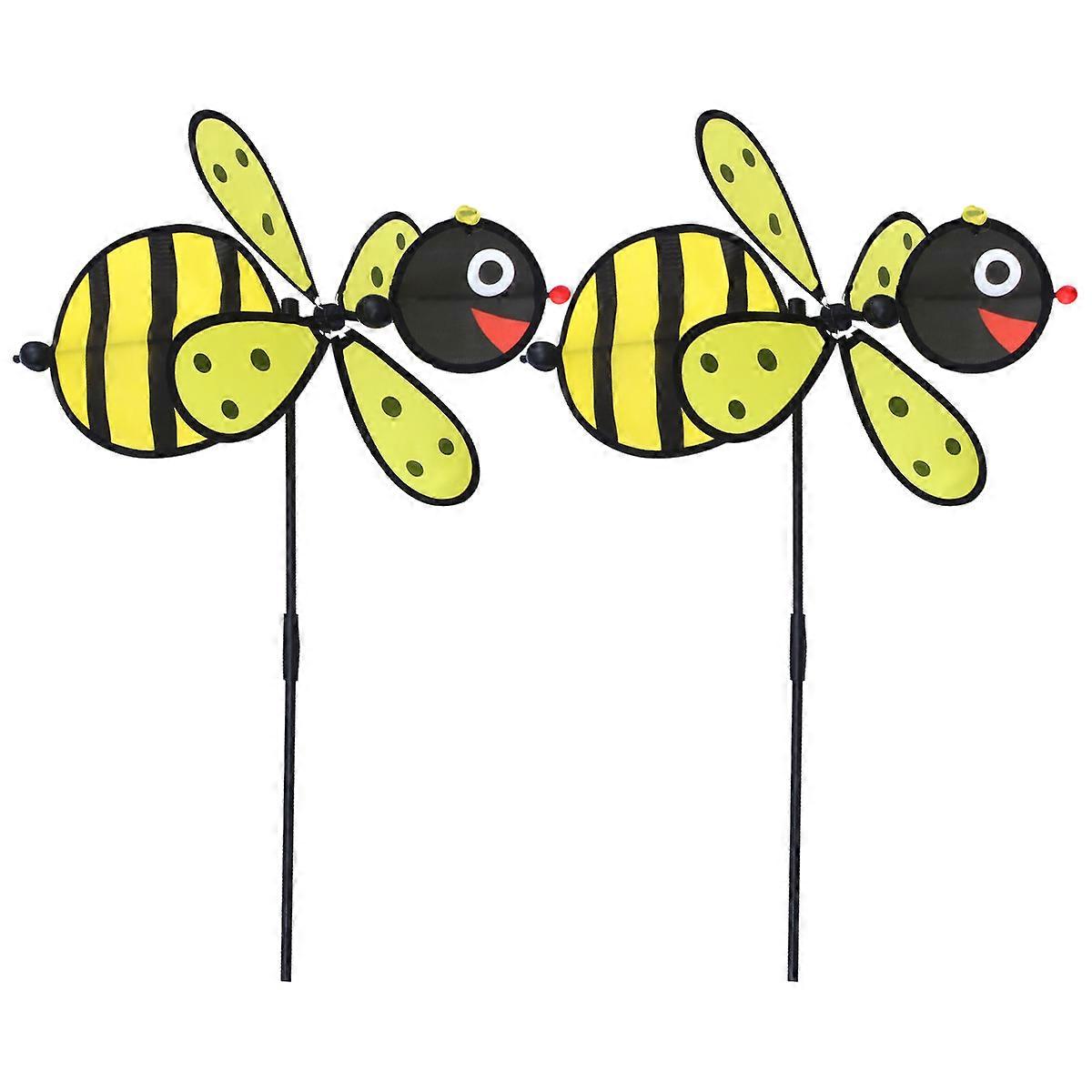 Yellow Fabric Windmill Outdoor Decor 2pcs Creative Insect Shape Garden Playthings for Boys, Lightweight and Portable
