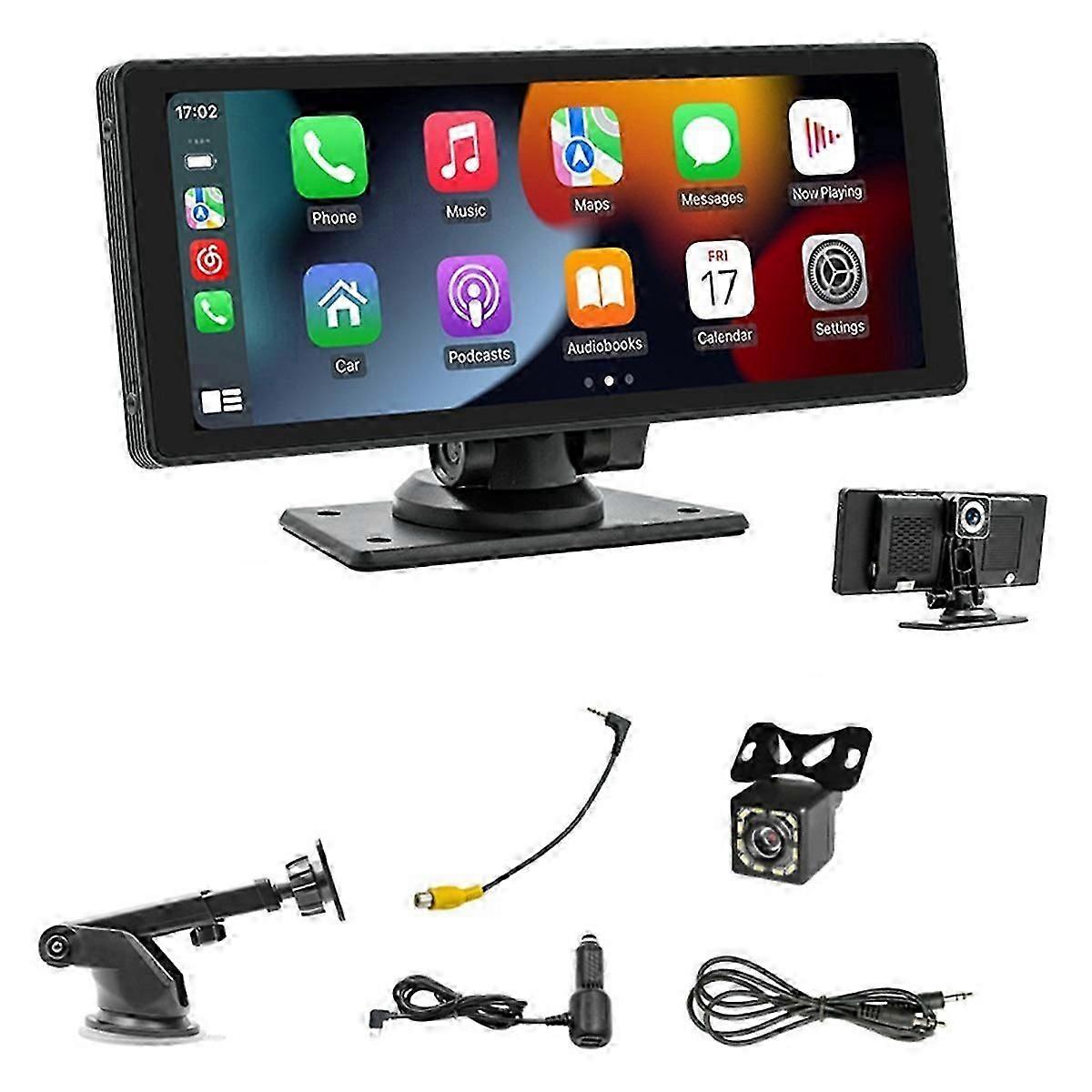 Φορητό ασύρματο στερεοφωνικό CarPlay 10.26 "με κάμερα ταμπλό, Android Auto και πίσω κάμερα 1080P