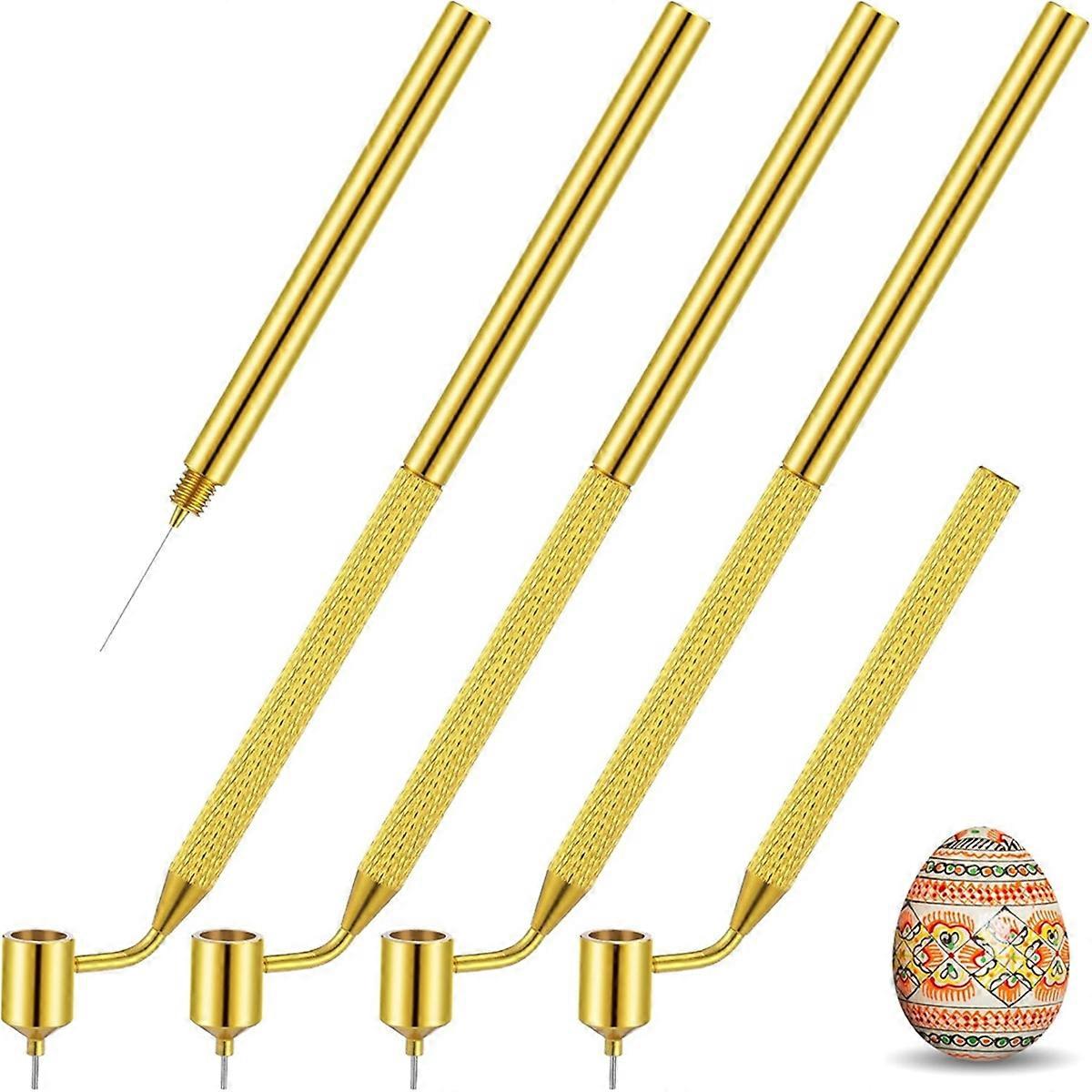 4 Pcs Pysanka Set Wax Drawing Pens for Egg 0.3 0.4 0.5 0.7 mm Medium Metal Hand Wax Pens for Pysank