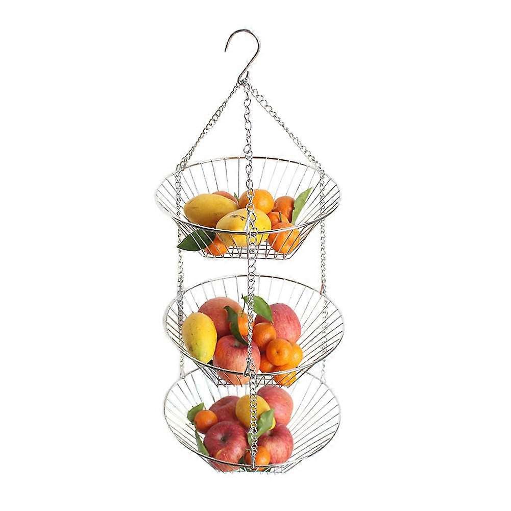Hanging Fruit Basket Iron Art 3-Layer Baskets Fruit Tray Drain Basket