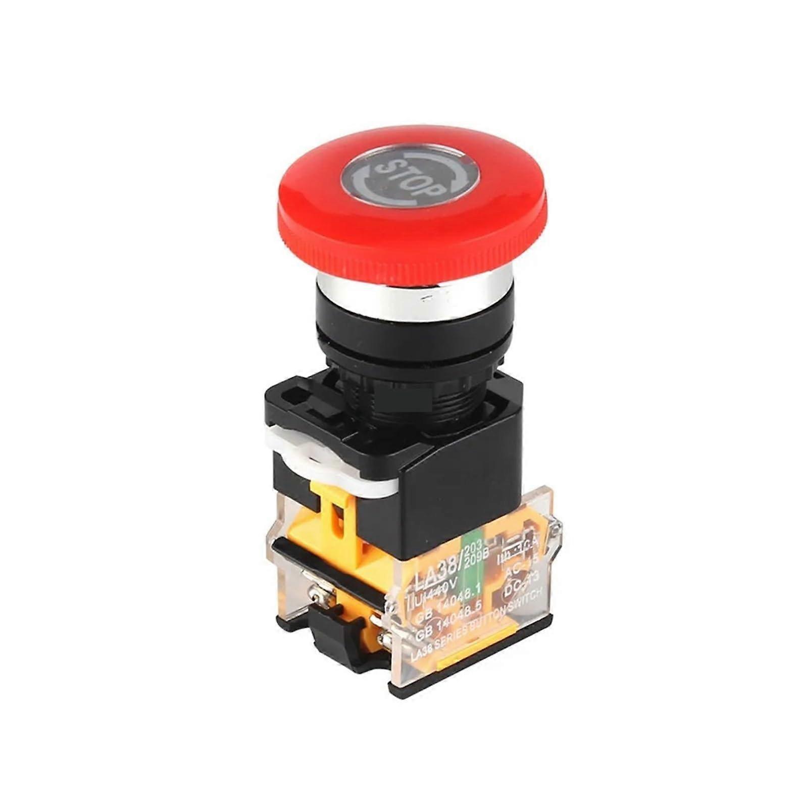 LA38-11ZS 22mm Emergency Stop Switch Button Mushroom Head Self-Locking 1NO 1NO/2NC