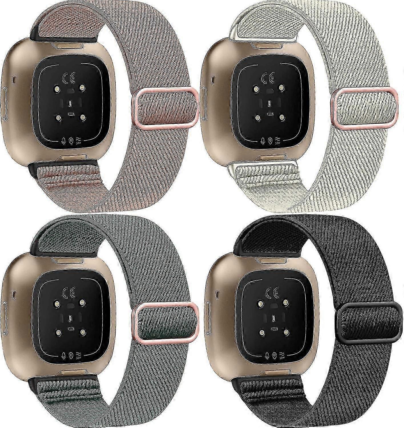 Pulseira Esportiva de Nylon Elástico Respirável Ajustável - Pacote com 4 para Fitbit Versa 4/3/Sense