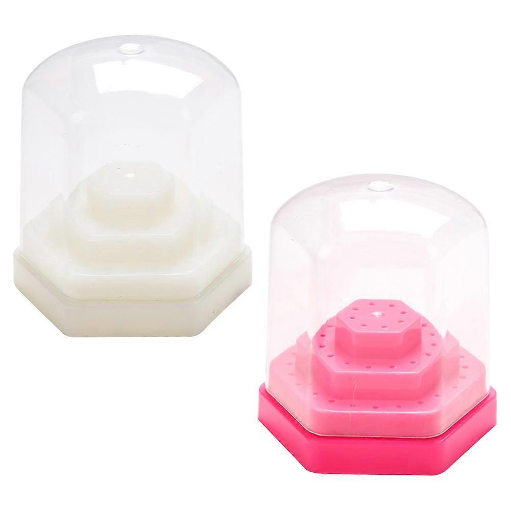 2PCS Nail Art Drill Bits Holder Dustproof Display Box for Storage White Plastic
