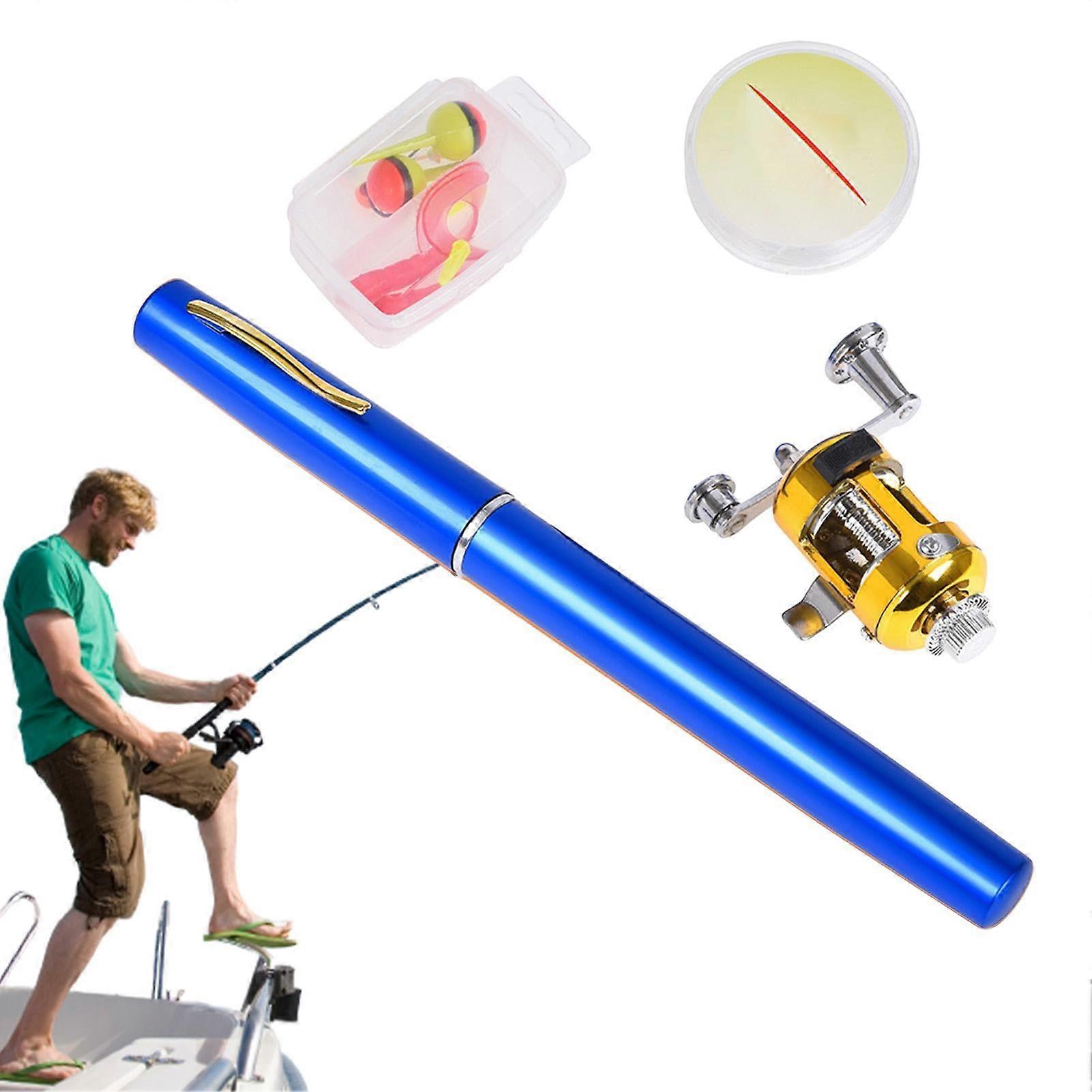 Pen Fishing Rod - Portable Blue Pocket Fishing Rod for Hikers, Compact Fishing Pen for Family and Friends, Lightweight Design