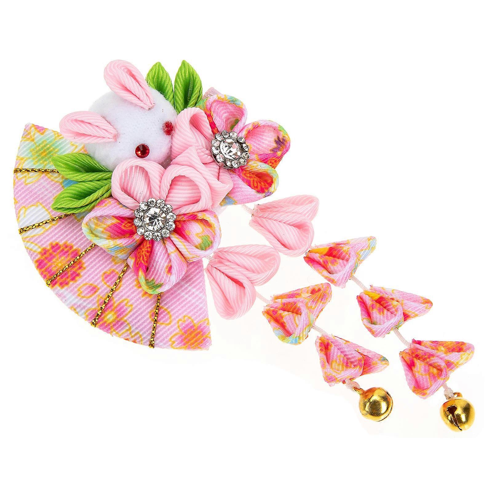 Retro Hairpin Rabbit Shape Bridal Shower Accessory Cloth Plastic 12x6cm Colorful Flower Hairpin 1Pcs