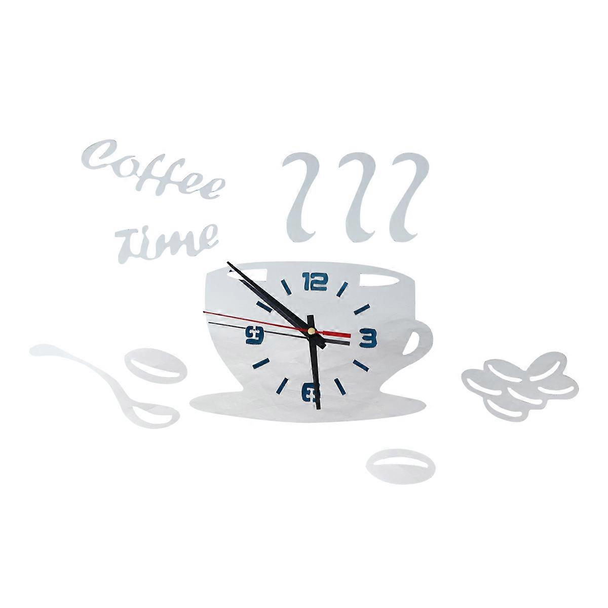 Creative Wall Clock Coffee Cup Pattern Silent Time Telling Modern Silver 35x30cm 1Pack