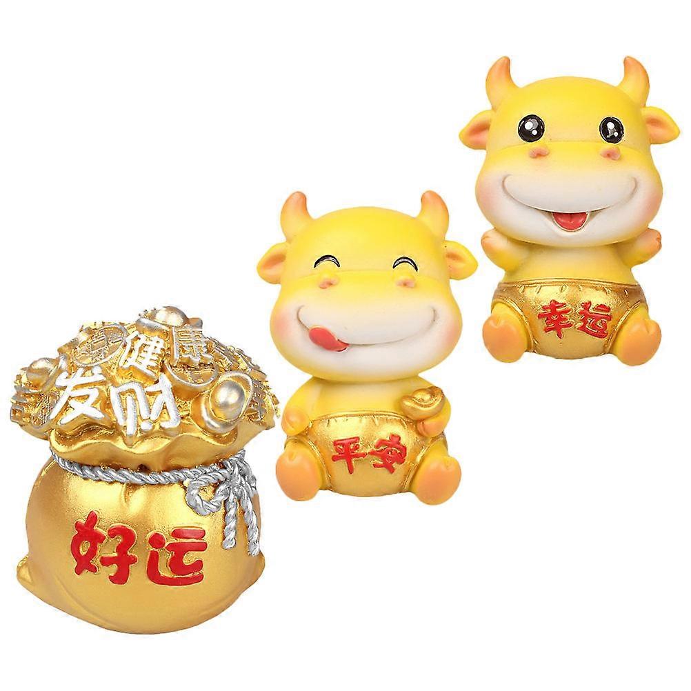 Lovely Cow Car Decor Resin Material Simple and Classic Design for Car Interior 3Pcs