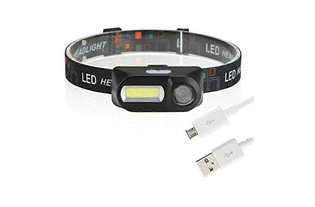 LED USB Rechargeable Headlamp Waterproof Head Torch Headlight 180 LM (COB)+100 LM (XPE) 6 Modes Head Flashlight(Black)