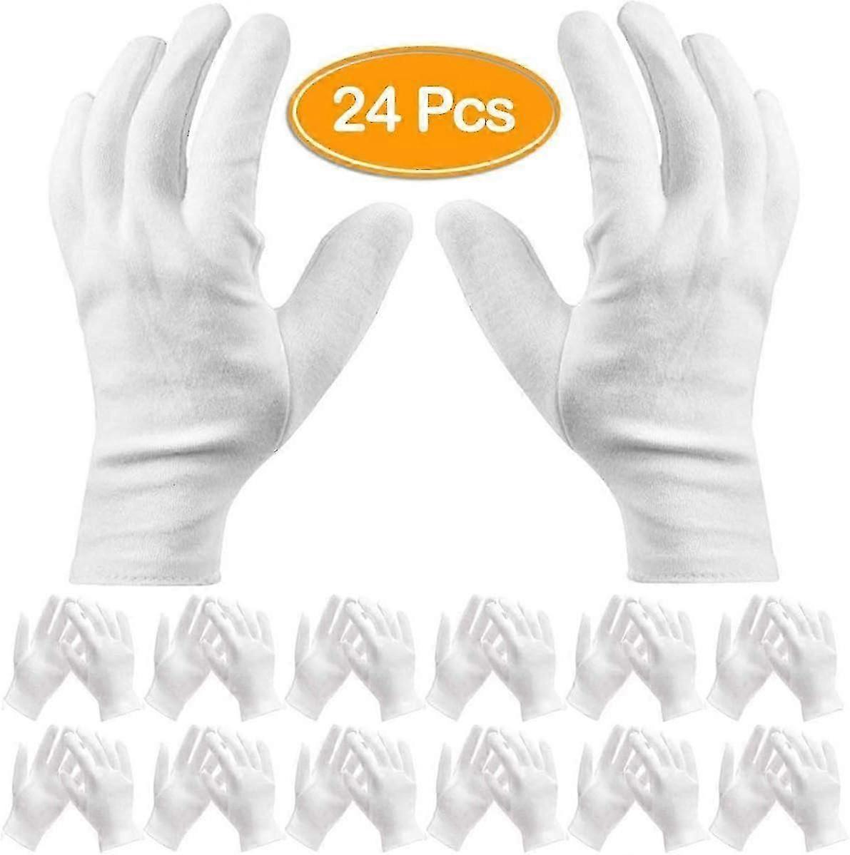 Eczema-Friendly Moisturizing Gloves, White, Cotton, 24 Pieces, Large, Breathable Fabric, Accelerates Healing, Non-Staining, Suitable For Multiple-Good