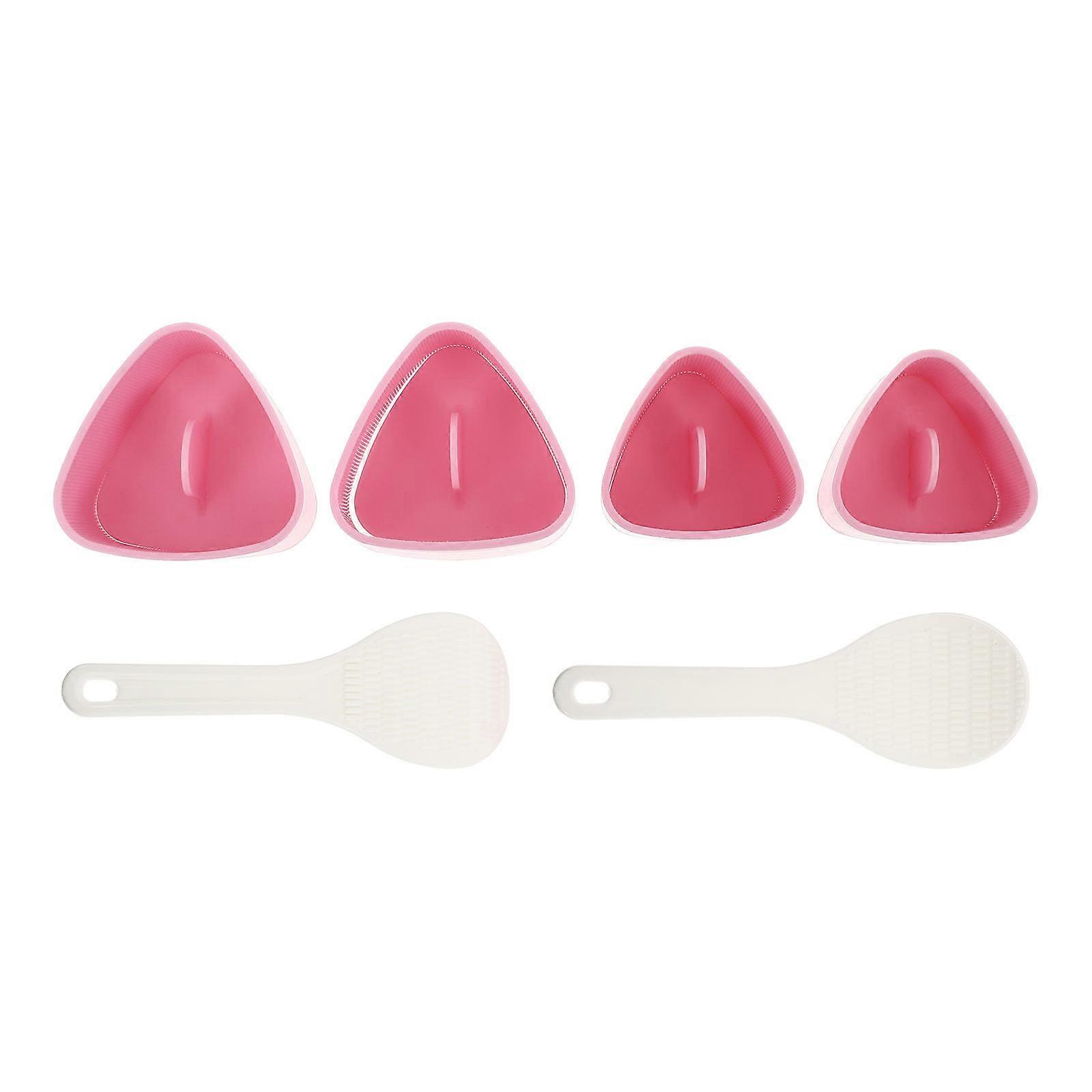 Pink Food Grade PP Onigiri Making Tool for Kitchen Use Sushi Mold with Spoon Triangle Shape Rice Roll Makers 2 Sets