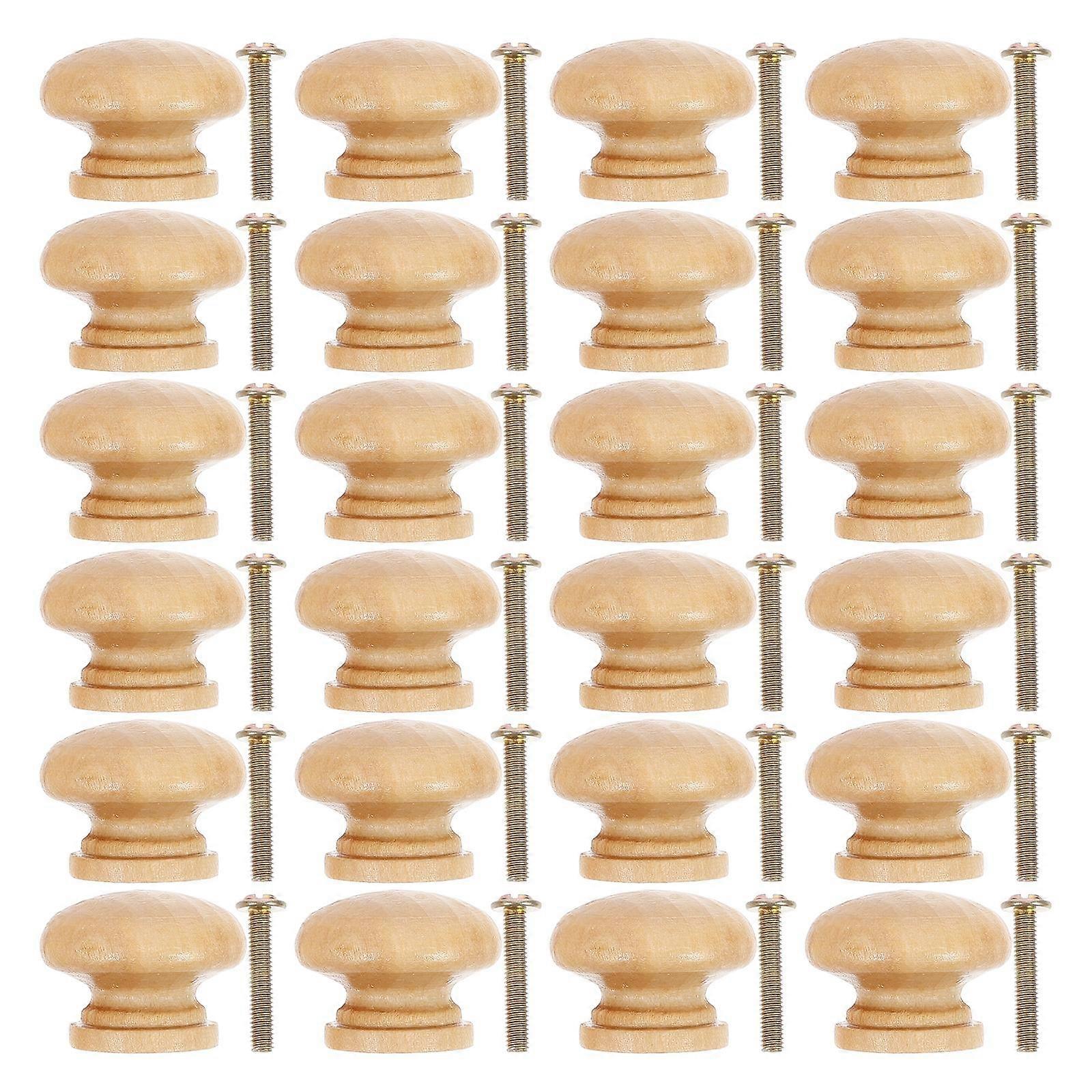 Dresser Hardware Round Shape Wooden Knobs Pulling Cabinet Wardrobe 24Pcs