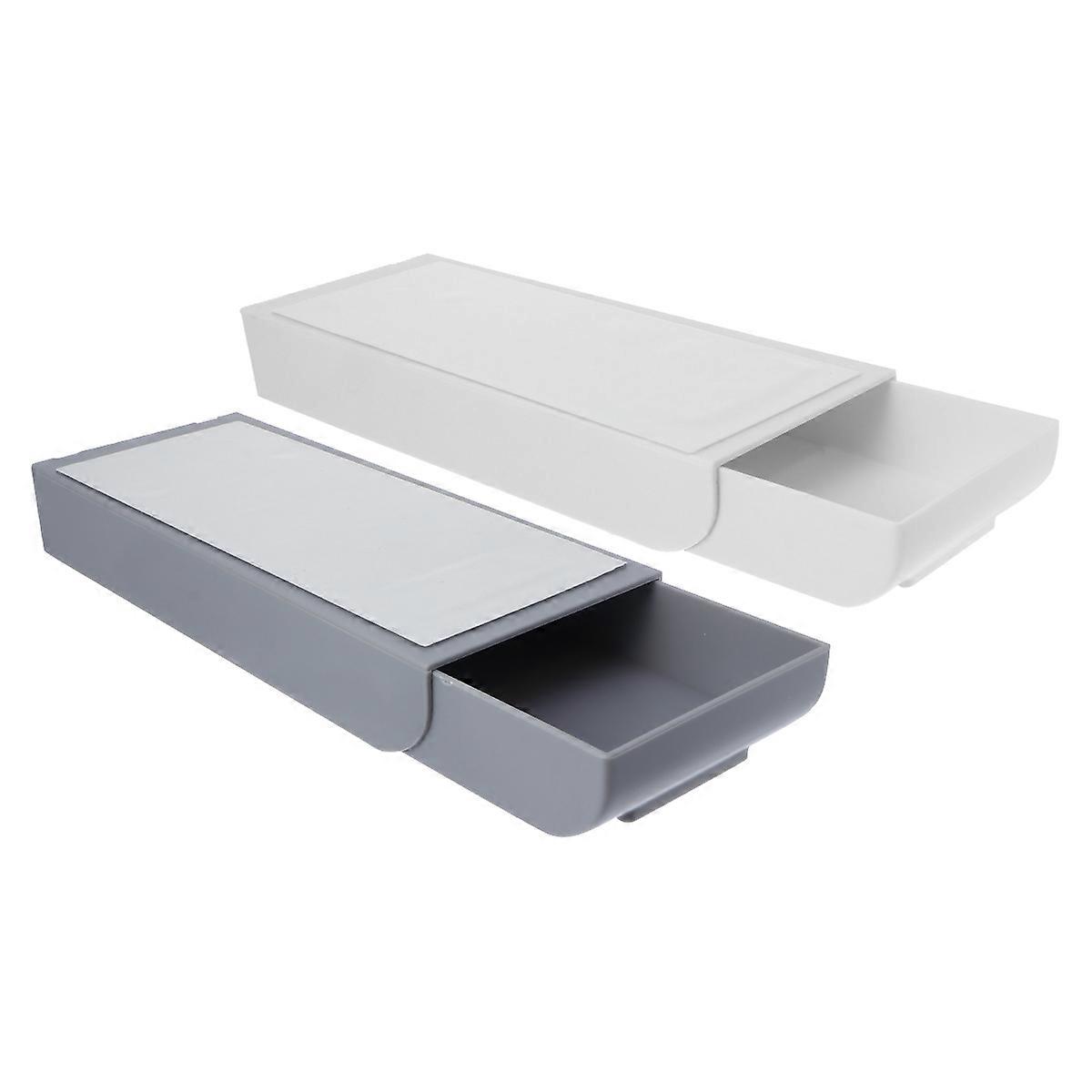 Self-Adhesive Drawer Under Table Hidden Storage Box White Color For Office Use 22X9cm Size 2Pack