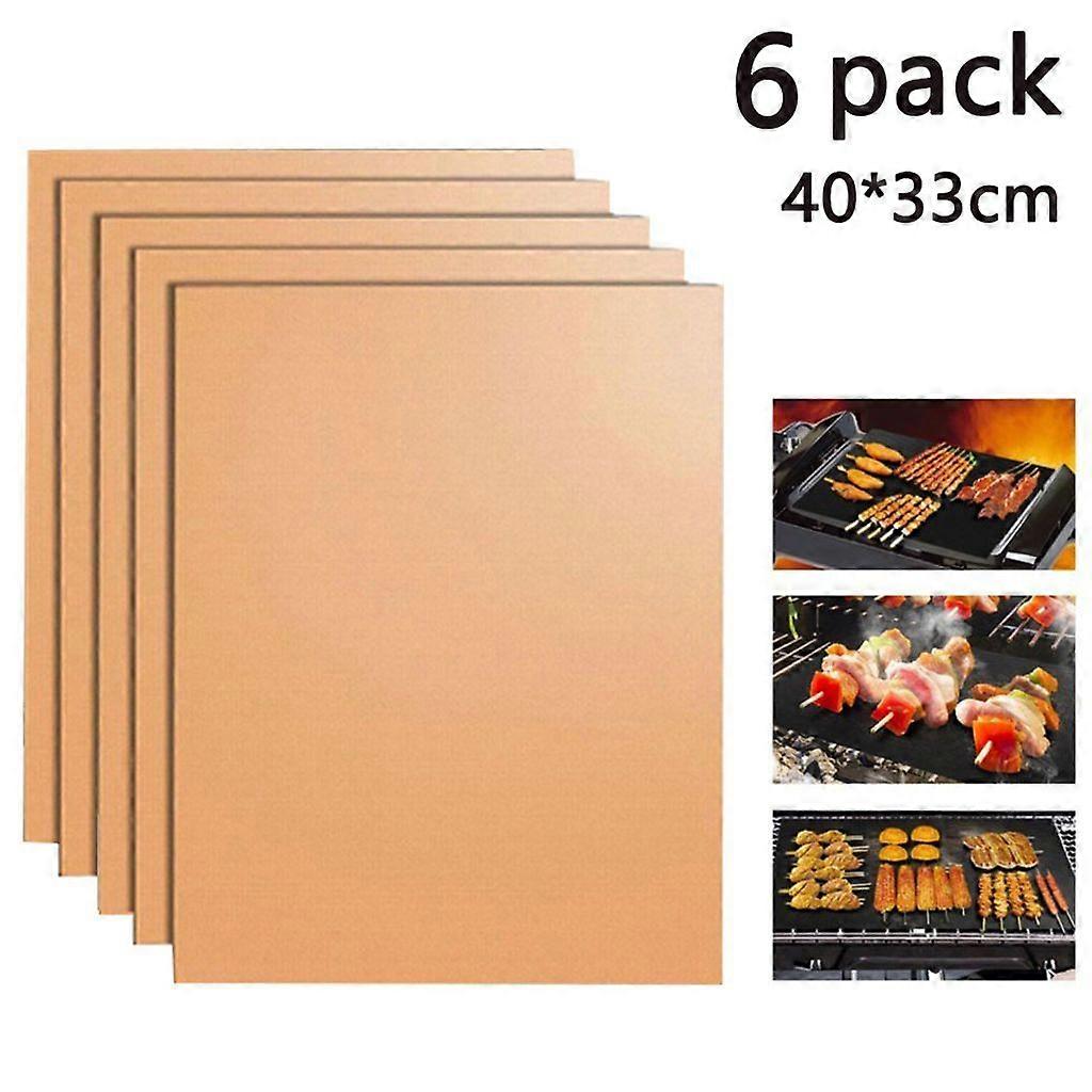 6-Pack 40x33cm Grill Mats: Non-Stick, Reusable – For Charcoal/Gas Grills, Oven (PFOA Free)