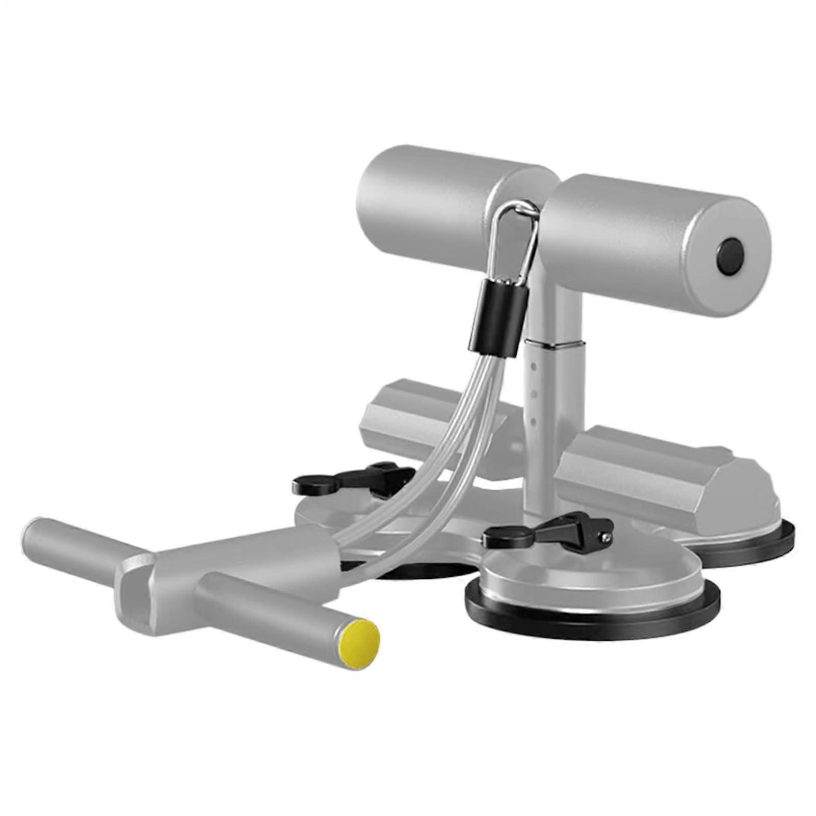 AB Training Sit Up Bar Floor - Core Strength Trainer with Suction Cups and Resistance Bands for Men and Women, Gray