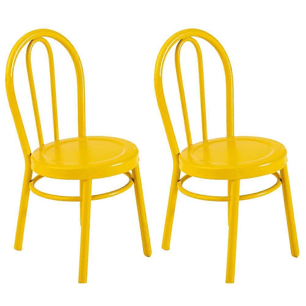 Furniture Small Objects Supplies Miniature Iron Dinning Chair Mini Home Display 8.2X4.2CM Yellow Color Ornament 2Pcs